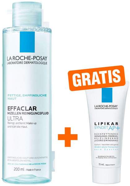 La Roche Posay Effaclar Mizellen Reinigungsfluid Ultra 200 ml + gratis Lipikar Syndet AP+ 15 ml
