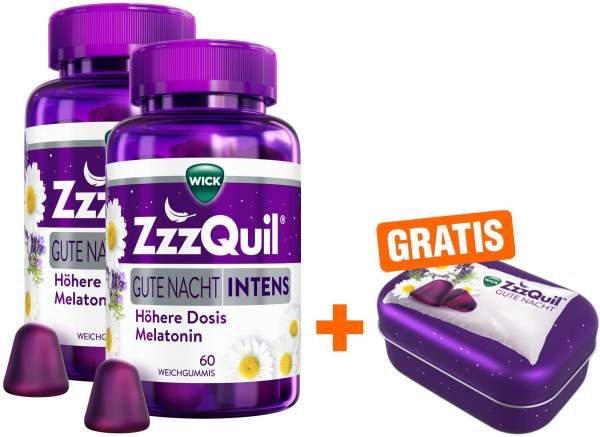 Wick ZzzQuil Gute Nacht Intens 2 x 60 Stück + gratis Wick ZzzQuil Reise-Dose 1 Stück