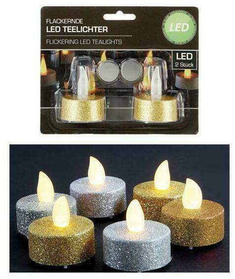 LED Teelichter Glitter 4er Set,2 x Gold + 2 x Silber