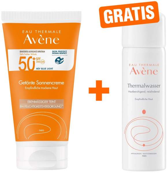 Avene Getönte Sonnencreme SPF 50+ 50 ml + gratis Avene Thermalwasser Spray 50 ml