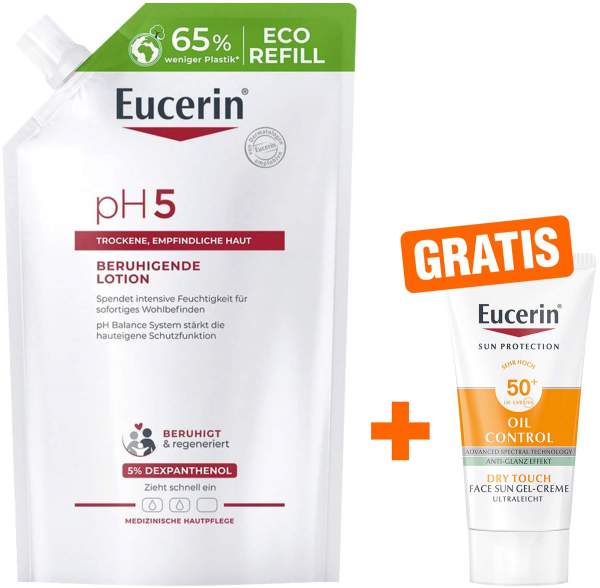 Eucerin pH5 Lotion 400ml Nachfüllbeutel empfindliche Haut + gratis Eucerin Sun Gel-Creme Oil Control 20 ml