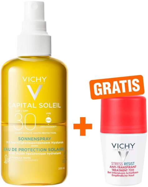 Vichy Capital Soleil Sonnenspray mit Hyaluron LSF30 200 ml + gratis Vichy Deo Stress Resist 72h 50 ml