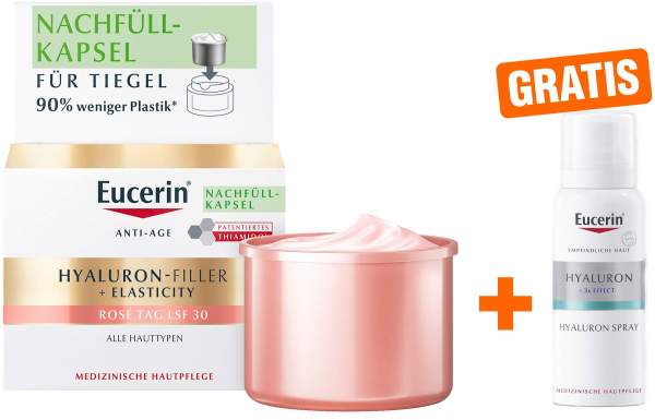 Eucerin Anti-Age Hyaluron-Filler + Elasticity Rose Tag LSF 30 Refill 50 ml + gratis Eucerin Anti Age Hyaluron Spray 50ml