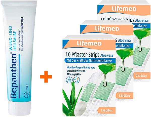 Bundle Bepanthen Wund- und Heilsalbe 100 g + Pflaster-Strips Aloe Vera |  Volksversand Versandapotheke