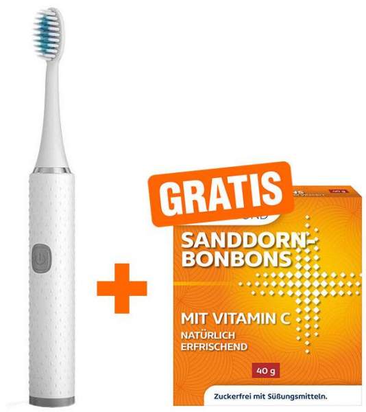 Elektrische Zahnbürste inkl. 4 Bürstenaufsätze + Salbei Bonbons zuckerfrei Medibond gratis
