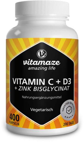 Vitamin C + D3 + Zink Bisglycinat vegetarisch 400 Kapseln