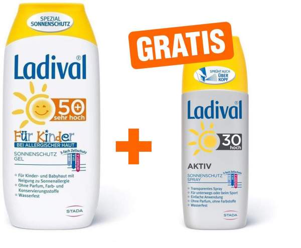 Ladival Sonnenschutz Gel bei Allergischer Haut für Kinder LSF 50+ 200 ml + gratis Aktiv Sonnenschutz Spray LSF 30 150 ml