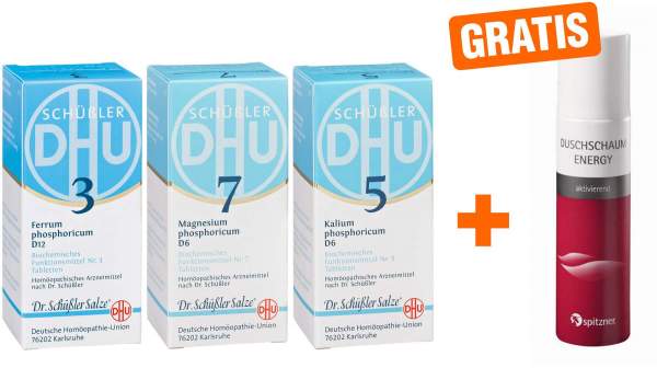 Sparset Biochemie DHU Nr.3, Nr.5, Nr.7 3 x 200 Tabletten + gratis Duschschaum energy 50 ml