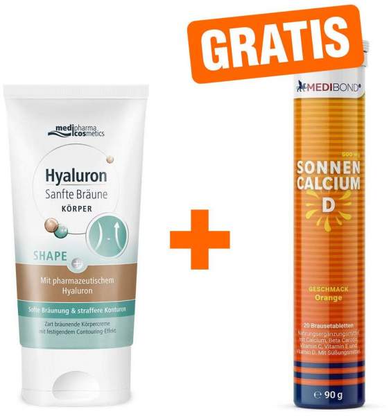 Hyaluron Sanfte Bräune Shape Körperpflege 150 ml Creme + gratis Medibond Sonnencalcium D 20 Brausetabletten