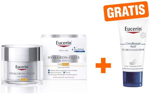 Eucerin Hyaluron Filler Tagespflege LSF30 50 ml Creme + gratis UreaRepair Plus Handcreme 5% 30 ml