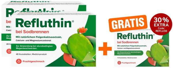 Refluthin Kautabletten Fruchtgeschmack 2 x 48 Stück + gratis 16 Kautabletten