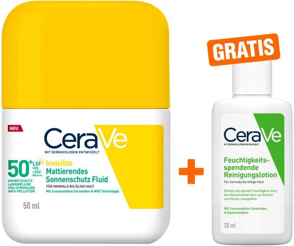 CeraVe Mattierendes Sonnenschutz Fluid LSF 50+ 50 ml + gratis CeraVe Reinigungslotion 20 ml
