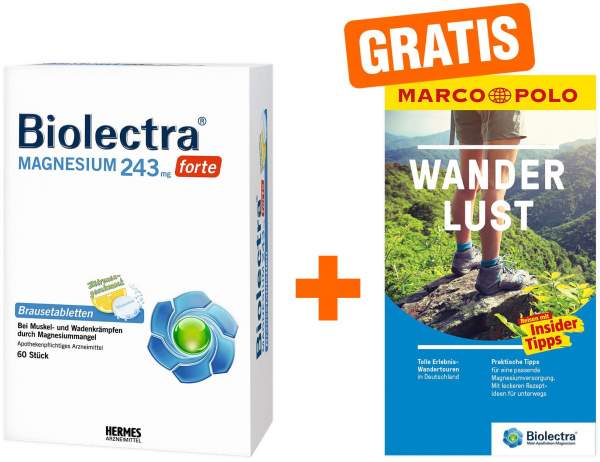Biolectra Magnesium 243 mg forte Zitronengeschmack 60 Brausetabletten + gratis Marco Polo Wanderführer