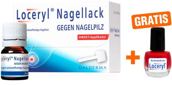 Loceryl Nagellack gegen Nagelpilz 5 ml mit Direkt - Applikator + gratis Nagellack rot