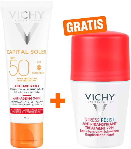 Vichy Capital Soleil Anti-Age Creme LSF50+ 50 ml + gratis Vichy Deo Stress resist 72h 50 ml