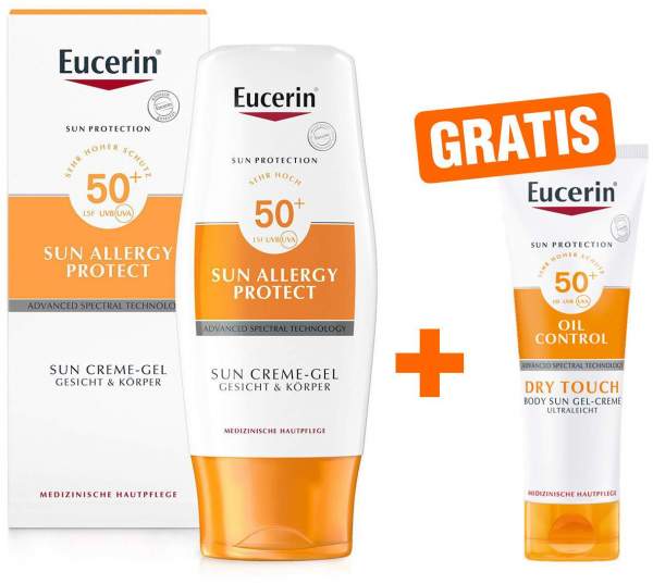 Eucerin Sun Allergy Protect Sun LSF 50+ 150 ml Gel-Creme + gratis Body LSF50 50 ml Gel-Creme