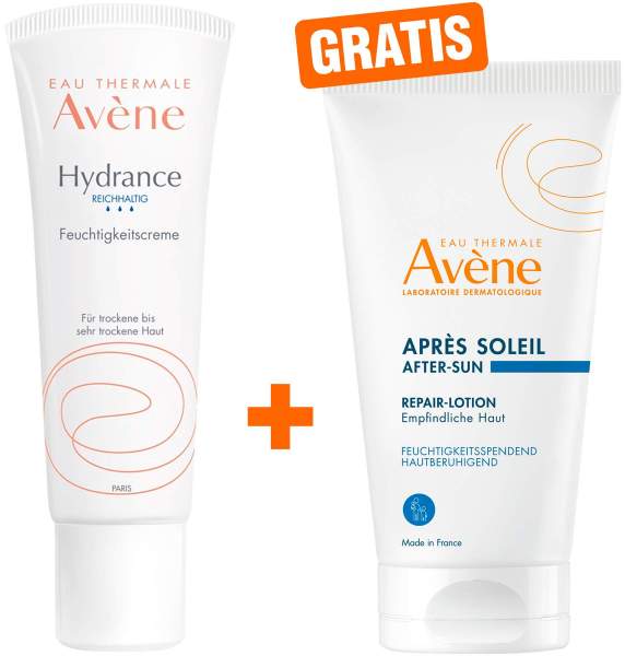 Avene Hydrance reichhaltige Feuchtigkeitscreme 40ml + gratis Repair-Lotion nach der Sonne 50 ml