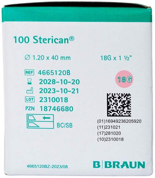 Sterican Einmalkanüle 18 G 40 mm Kurzschliff 100 Stück