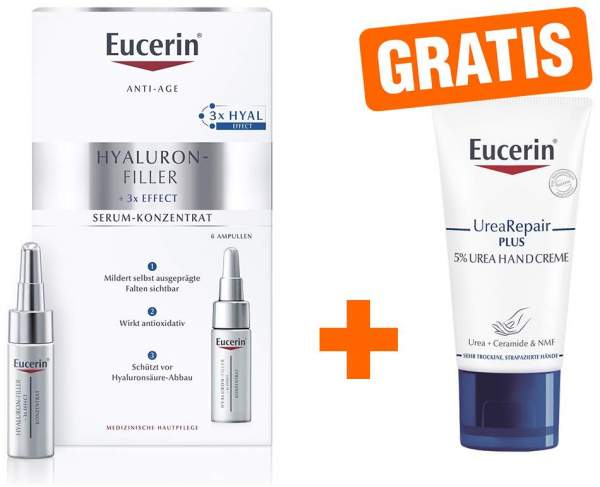 Eucerin Anti Age Hyaluron Filler Serum Ampullen 6 x 5 ml + gratis UreaRepair Plus Handcreme 5% 30 ml