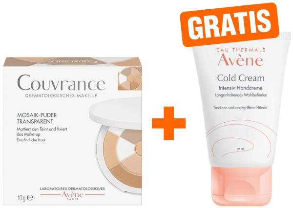 Avene Couvrance Mosaik-Puder transparent 10 g + gratis Cold Cream Intensiv Handcreme 50 ml