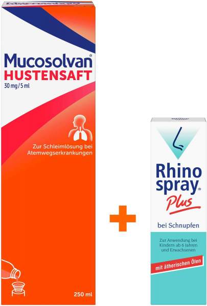 Mucosolvan Saft 30 mg pro 5 ml 250 ml + Rhinospray Plus bei Schnupfen mit Feindosierer 10 ml