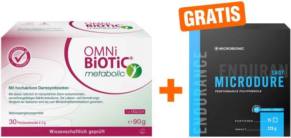 Omni Biotic metabolic Probiotikum 30 x 3 g Beutel + gratis Microbionic Microdure Shot 15 Sachets