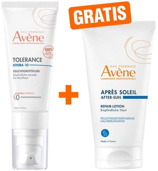 Avene Tolerance Hydra-10 Feuchtigkeitsfluid 40 ml + gratis Repair-Lotion nach der Sonne 50 ml