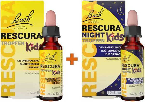 Bach Original Rescura Kids 10 ml Tropfen + Rescura Night Kids alkoholfrei 10 ml Tropfen