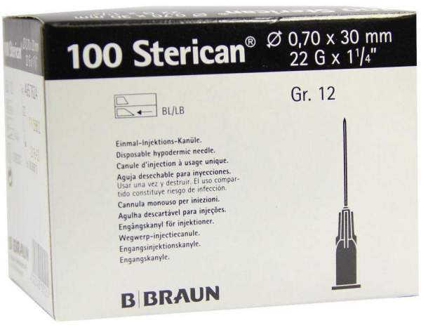Sterican Kanülen Luer-Lok 22 G x 1 1°4 0,70 x 30 mm Gr.12 schwarz 100 Kanülen