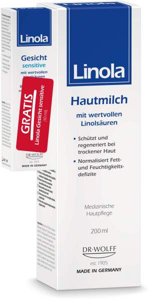 Linola Hautmilch 200 ml + gratis Linola Gesicht sensitive 10 ml