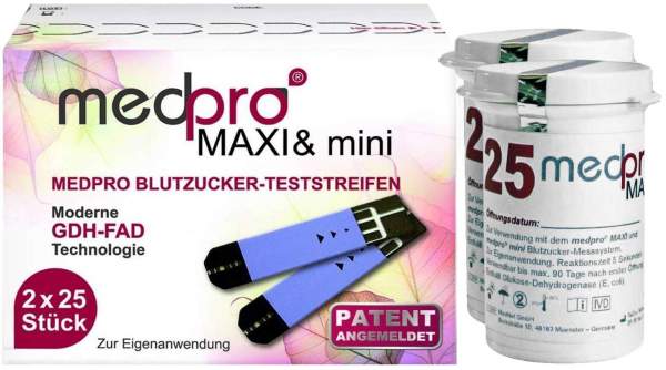 Medpro Maxi &amp; mini Blutzucker Teststreifen 50 Stück