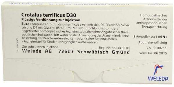 Crotalus Terrificus D 30 Weleda 8 X 1 ml Ampullen