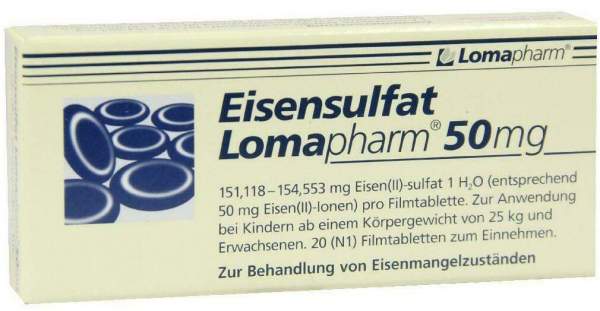 Eisensulfat Lomapharm 50 mg 20 Filmtabletten