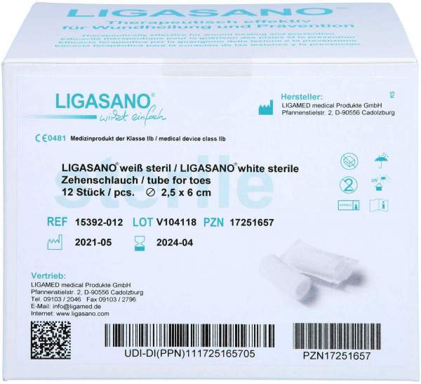 Ligasano Weiß Zehenschlauch 2,5x6 cm Steril Klein