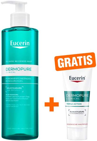 Eucerin DermoPure Clinical 400 ml Reinigungsgel + gratis Eucerin DermoPure Clinical Triple Action 7 ml Serum