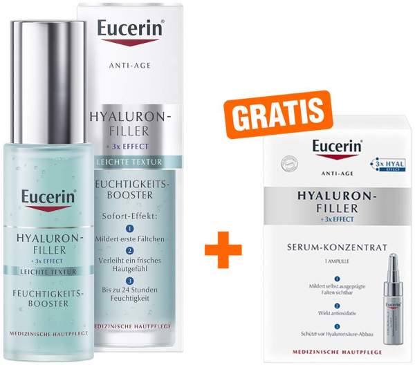 Eucerin Anti Age Hyaluron Filler Feuchtigkeits-Booster 30 ml + gratis Hyaluron Filler 7.T. Serum-Kur 1 Ampulle