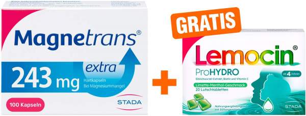 Magnetrans extra 243mg 100 Kapseln + gratis Lemocin ProHydro 20 Lutschtabletten