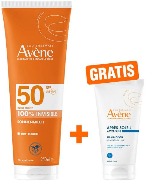 Avene Sonnenmilch SPF 50 250 ml + gratis Avene Repair - Lotion nach der Sonne 50 ml