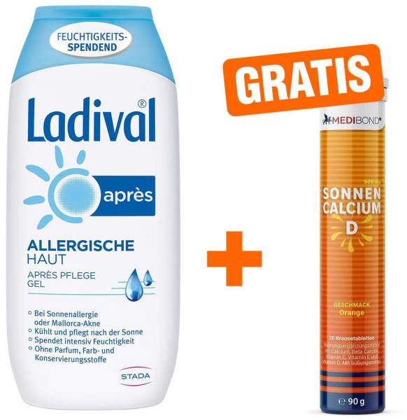 Ladival Allerg.Haut ApresGel 200 ml + gratis Medibond Sonnencalcium D 20 Brausetabletten
