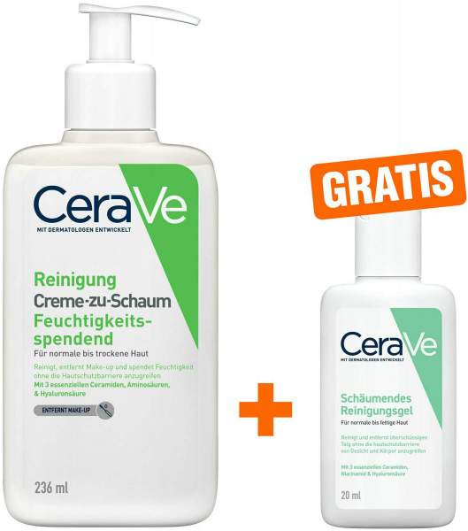 CeraVe Creme-zu-Schaum Reinigung 236 ml + gratis Schäumendes Reinigungsgel 20 ml