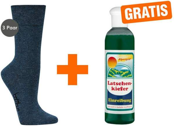 Bambus Wellness-Socken 35-38 Jeansblau 3 Paar + gratis Latschenkiefer Einreibung 250 ml