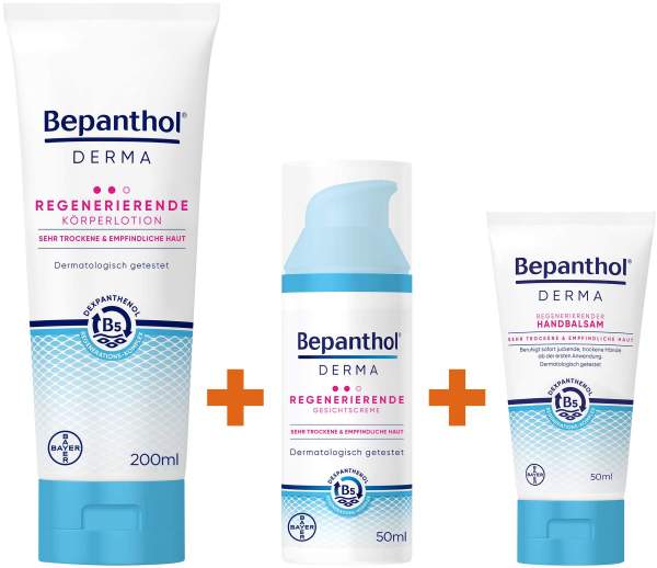 Bepanthol DERMA Regenerierende Körperlotion 200 ml Tube + Derma Gesichtscreme 50 ml + Derma Handbalsam 50 ml