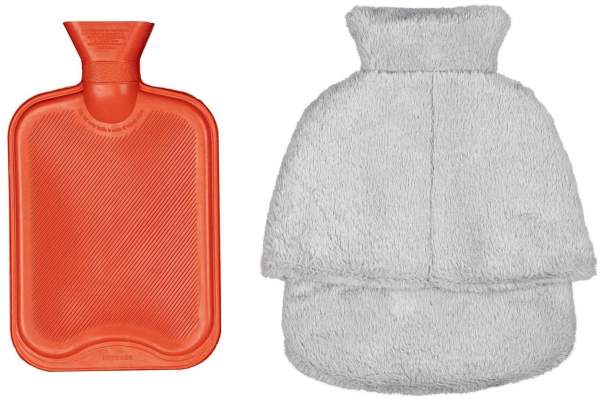 Fußwärmer inkl. Wärmflasche, grau mit weichem Plüschbezug