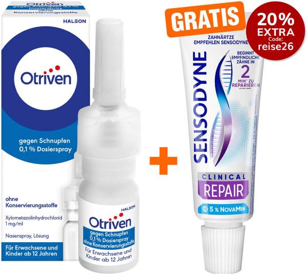 Otriven 0,1 % Dosierspray ohne Konservierungsstoffe 10 ml + gratis Sensodyne Clinical Repair Zahnpasta 15 ml