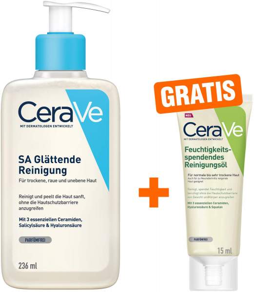 CeraVe SA Glättende Reinigung 236 ml + gratis Feuchtigkeitsspendendes Reinigungsöl 15 ml