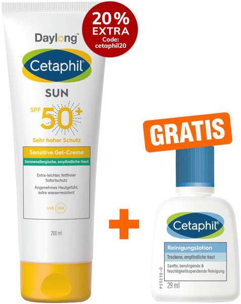 Cetaphil Sun Daylong SPF 50+ sensitives Gel 200 ml + gratis Cetaphil Reinigungslotion 29 ml