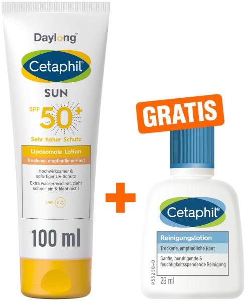 Cetaphil Sun Daylong SPF 50+ liposomale Lotion 100 ml + gratis Cetaphil Reinigungslotion 29 ml