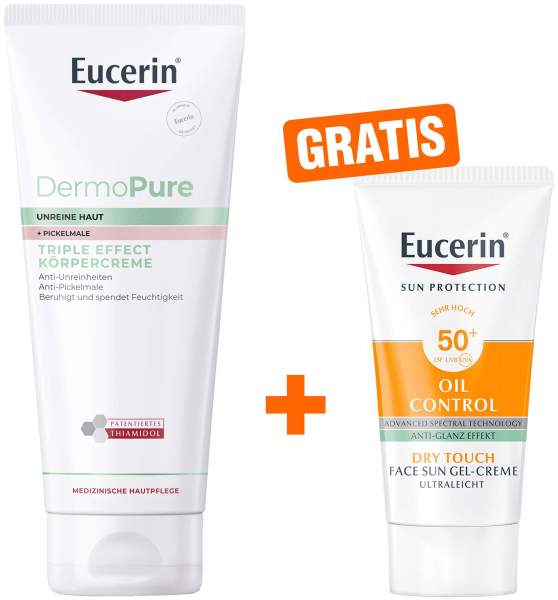 Eucerin DermoPure Triple Effect Körpercreme 200 ml + gratis Eucerin Sun Gel-Creme Oil Control 20 ml