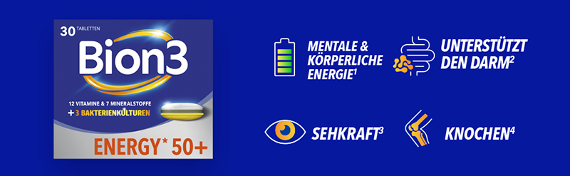 Bion3 Energy 50+ - Mentale & Körperliche Energie, Unterstützt den Darm, Sehkraft, Knochen