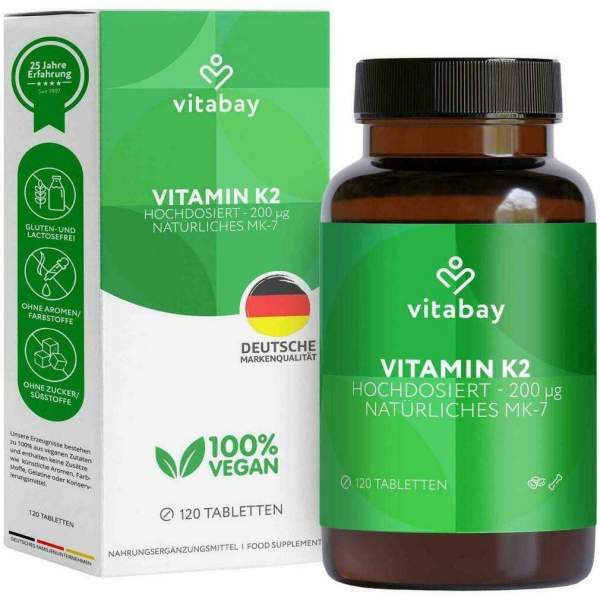 Vitamin K2 200 µg Mk-7 Vegan Hochdosiert 120 Tabletten